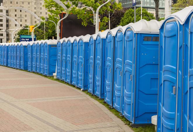 Seasonal porta potty units set up at a Newark, Delaware venue